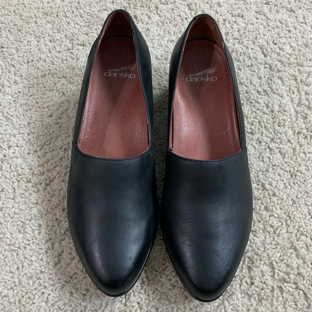Dansko Black Leather Wedge Slip-On Pumps